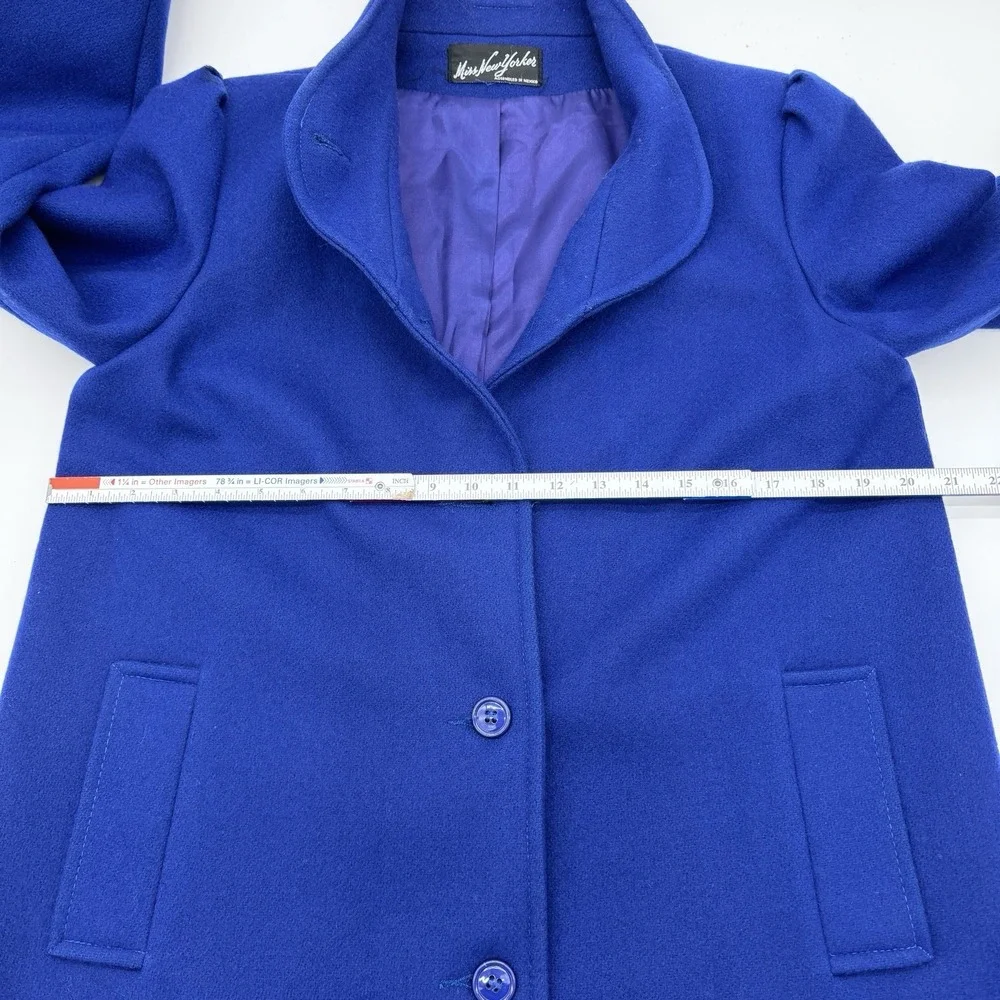 VINTAGE MISS NEW YORKER 60-70's Peacoat Wool Blend‎ Royal Blue Buttons Womens 10 - Picture 9 of 11